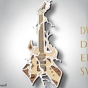 Gitaar 3D meerlaagse SVG. Gitaarmandala lasergesneden woondecoratie. Gitaar-SVG. Lasergitaar. Digitale downloadbestanden