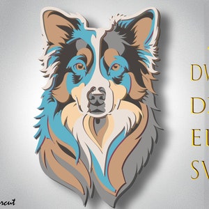 Australian Shepherd Dog Multilayer Svg, Pies cięcie laserowe, Pies cięcie papierowe, Australijski Shepherd 3d mandala, Pies cnc, Pies cięcie sklejki, wystrój domu