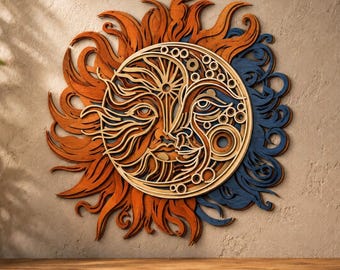 Sun and Moon Multilayer SVG,Laser Cut,Paper Cut File,3D Layered Mandala,Glowforge
