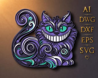 Layered Cheshire Cat SVG | Fantasy Grinning Cat Laser Cut Design (Digital Download)
