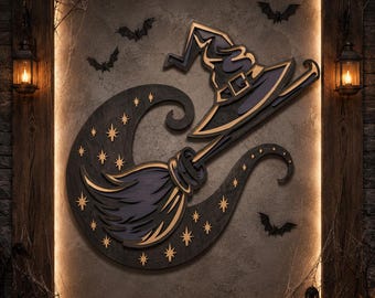 Witch Broom Multilayer SVG,Laser Cut,Paper Cut File,CNC,3D Mandala,Plywood Cutting