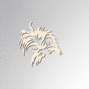 May include: A line drawing of a dog's face with a fluffy, shaggy appearance. The dog has a long snout and a bushy mustache.