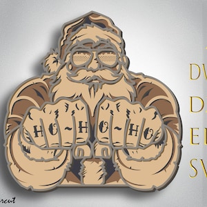 Fichier svg en couches 3D du père Noël, panneau multicouche pour la découpe laser, fichiers SVG pour Cricut et modèles DXF Silhouette pour routeur CNC