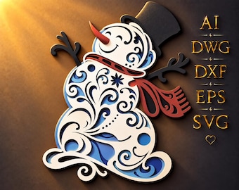 Snowman Multilayer SVG,Laser Cut,Paper Cut File,CNC,3D Mandala,Plywood Cutting