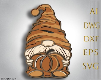 Halloween Gnome with Pumpkin Layered SVG laser cut file for Glowforge , Multilayer 3d laser cutting file, Cricut File,Home Decor,Plywood cut