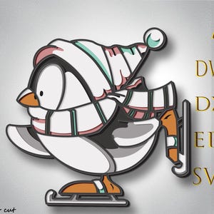 Pingüino navideño en formato SVG multicapa, archivo cortado con láser de pingüino, capa 3D, corte de madera contrachapada, archivo SVG cortado con papel, mandala 3D, decoración navideña para el hogar