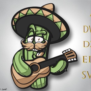 3D Mariachi Cactus Multilayer Svg, 3D Layer Mariachi Cactus, Taglio Laser, Taglio Carta, Gallo per CNC, Mariachi Cactus mandala taglio legno, Lightburn