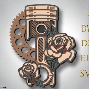 Tłok wielowarstwowy Svg, Kwiatowy tłok cięcie laserowe, Tłok cięcie papieru, 3d mandala, Tłok cnc, Pliki DXF, Sklejka cięcie, Tłok do CNC, Sklejka cięcie