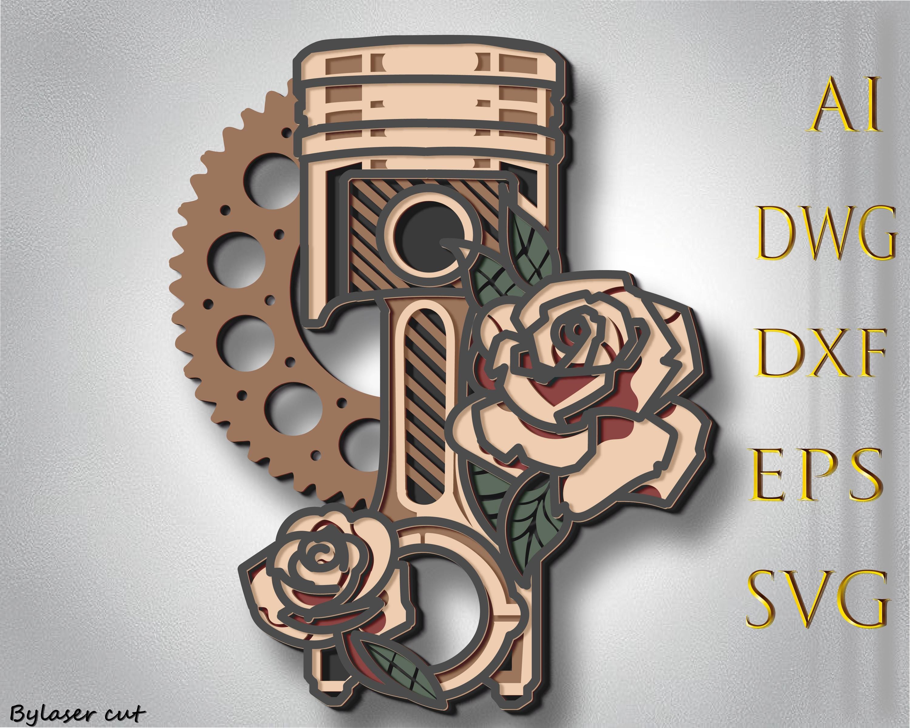 Piston Multilayer Svg,Flower Piston laser cut,Piston paper cut,3d mandala,Piston cnc,DXF Files,Plywood cut,Piston  For Cnc,Plywood cut