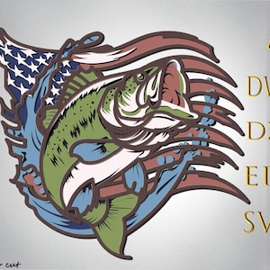 American fishing multilayer SVG,American flag  Cut file, 3D layer,Paper cutting, 3D mandala plywood - 7 Layer Art Piece for Glowforge
