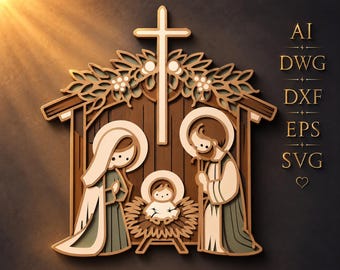 Nativity Scene multilayer SVG,Laser cut file,Paper cut,3D Layered design,Mandala plywood,CNC
