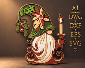 Christmas Gnome multilayer SVG,Laser cut file,Paper cut,3D Layered design
