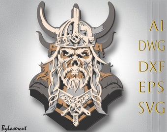 Viking Skull Multilayer SVG,Laser Cut,Paper Cut File,CNC,3D Mandala,Plywood Cutting