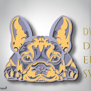 Bulldog francese multistrato Svg/Cane tagliato al laser/Bulldog francese tagliato alla carta/Mandala 3D/Bulldog francese CNC/Cane Boxer tagliato al compensato/Decorazione per la casa Bulldog