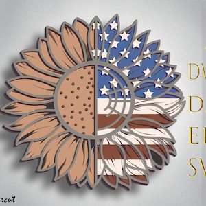 Fichiers patriotiques tournesol 3D svg Mandala, panneau multicouche pour découpe laser, fichiers SVG, modèles DXF pour routeur CNC, contreplaqué coupé