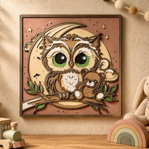 Owl Multilayer SVG, Laser Cut, Pappersklippt Fil, För CNC-router, 3D-lagermandala
