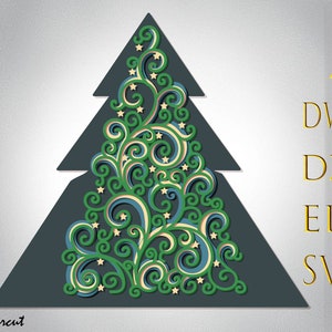 Merry Christmas Tree 3D Mandala SVG files, New Year Decoration Laser Cutting Plans, Cricut, Glowforge, DXF Templates for CNC router