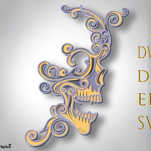 Vintage schedel meerlaagse SVG, suikerschedel lasergesneden, schedelpapier gesneden, 3D-mandala, schedel CNC, DXF-bestanden, multiplex gesneden, suikerschedel voor CNC