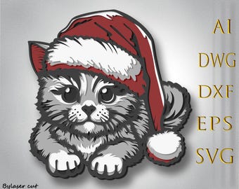 Christmas Cat multilayer SVG,Cat  Laser cut file,Cat  3D layer, Cat  Plywood cutting, Paper cut,SVG file 3D mandala,Chrisrmas home decor