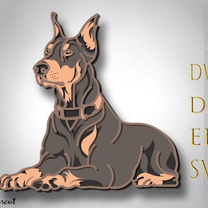 Cane Doberman 3D Layered Svg, cane tagliato al laser, cane tagliato su carta, mandala 3d, cane Labrador DXF, cane Doberman tagliato su legno, decorazioni per la casa per cani