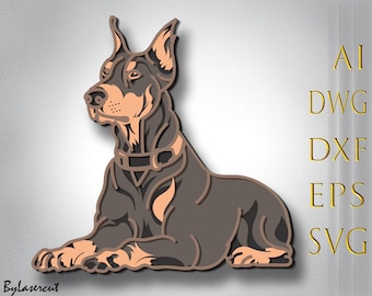 Doberman dog 3D Layered  Svg,Dog laser cut,Dog paper cut,3d mandala ,Labrador  dog DXF,Doberman dog Wood cut,  dog home decor