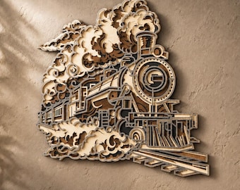 Steam Locomotive Multilayer SVG,Laser Cut,Paper Cut File,3D Layered Mandala,For CNC