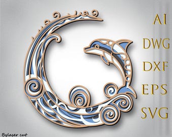 Dolphin multilayer SVG,Laser cut file,Paper cut,3D Layered design,Mandala plywood,CNC
