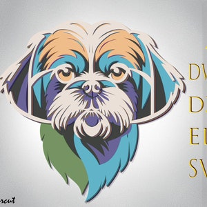 Shih Tzu Multilayer SVG, Haustier Laserschnitt, Papierschnitt, Hund CNC, Bunte Shih Tzu 3D Layered SVG, Hund Mandala-Dateien, Hund Pop Art, Hund Sperrholzschnitt