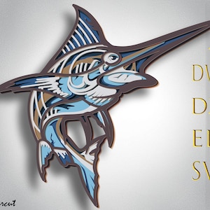 Marlin Fisch 3D Geschichtete SVG-Dateien für Cricut-Projekte, 3D-Mandala-Svg für Laserschneiden, Multilayer-Panels Dxf Vorlage für Cnc-Fräser