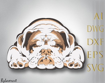3D Layered Bulldog SVG, Laser Cut Files (Digital Download)