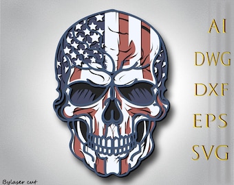 Patriotic Skull Multilayer SVG,Laser Cut,Paper Cut File,CNC,3D Mandala,Plywood Cutting