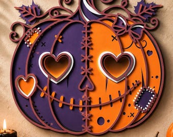 Halloween Pumpkin Mandala SVG, Multilayer Laser Cut Files