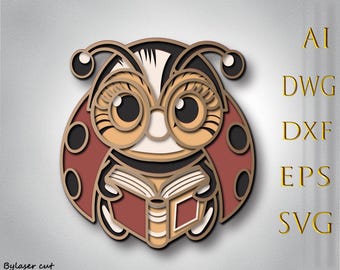 Ladybug multilayer SVG,Laser cut file,Paper cut,3D Layered design,Mandala plywood,CNC