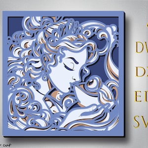 Prinzessin Multilayer SVG, Prinzessin Muttertag, Papierschnitt, Laser Cut, Multilayer Dekorative Platte, Laser Glowforge Dateien, Zentangle, Sperrholz geschnitten