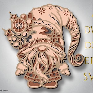 Gnome de Noël SVG multicouche, Noël, nain froid, fichier découpé au laser, multicouche, découpe bricolage, Glowforge, mandala en bois, décoration murale