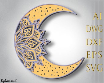 Moon mandala 3d layered svg,3D Layer Moon,Moon Laser Cut,Moon Paper cut,Moon DXF,Moon Cnc,Moon mandala wood cut,Moon home decor
