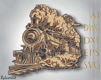 Steam Locomotive 3D Mandala svg, Multilayer Panel for Laser Cutting, layered SVG files for CNC router Laser or Cricut