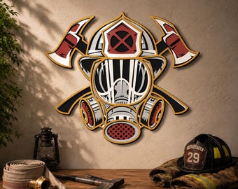 Firefighter Multilayer SVG, Laser Cut File, Crossed Axes, Firefighter Helmet, 3D Plywood Design
