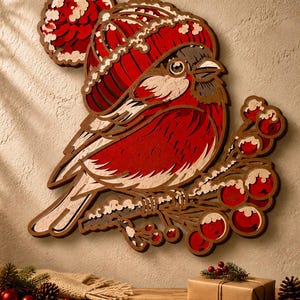 Christmas Bird multilayer SVG,Laser cut file,Paper cut,3D Layered design,Mandala plywood,CNC