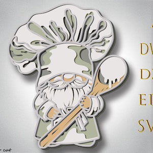 Chef kocht Multilayer Plotter, Chef 3D Layer svg, Laserschnitt, Papierschnitt, Hirsch DXF, Chef Mandala Holzschnitt, Chef Lightburn, SVG-Dateien, Home Decor