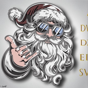 Babbo Natale 3D multistrato SVG, Babbo Natale a strati 3D, taglio laser, taglio carta, Babbo Natale DXF, Babbo Natale per CNC, mandala di Babbo Natale intagliato nel legno, Babbo Natale Lightburn