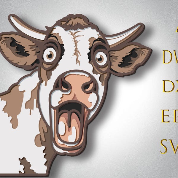 SVG multicapa de vaca, archivo cortado por láser, corte de papel, diseño en capas 3D, madera contrachapada de mandala, CNC