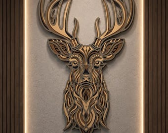 Deer multilayer SVG,Laser cut file,Paper cut,3D Layered design,Mandala plywood,CNC