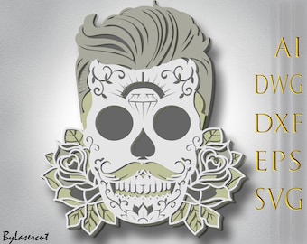 Arquivo SVG multicamadas de caveira mexicana para corte a laser (download digital)