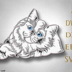 Chat mignon multicouche SVG, découpé au laser pour animal de compagnie, papier découpé, chien CNC, SVG en couches 3D mignon Ca coloré, fichiers mandala chat mignon, chat Pop Art, contreplaqué chien coupé