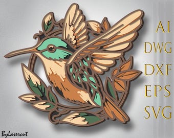 Hummingbird  Multilayer SVG,Laser Cut,Paper Cut File,CNC,3D Mandala,Plywood Cutting