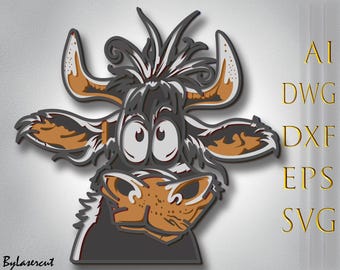 SVG multicapa de vaca, archivo cortado por láser, corte de papel, diseño en capas 3D, madera contrachapada de mandala, CNC