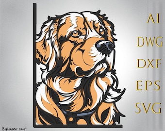 Wielowarstwowy plik SVG z Golden Retrieverem, wycinany laserowo, plik do wycinania papieru, do frezarki CNC, mandala warstwowa 3D