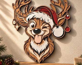 Christmas Deer multilayer SVG,Laser cut file,Paper cut,3D Layered design