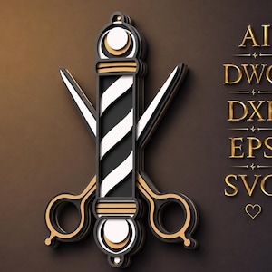 Barber Pole Scissors Layered SVG, Laser Cut File, 3D Design (Digital Download)